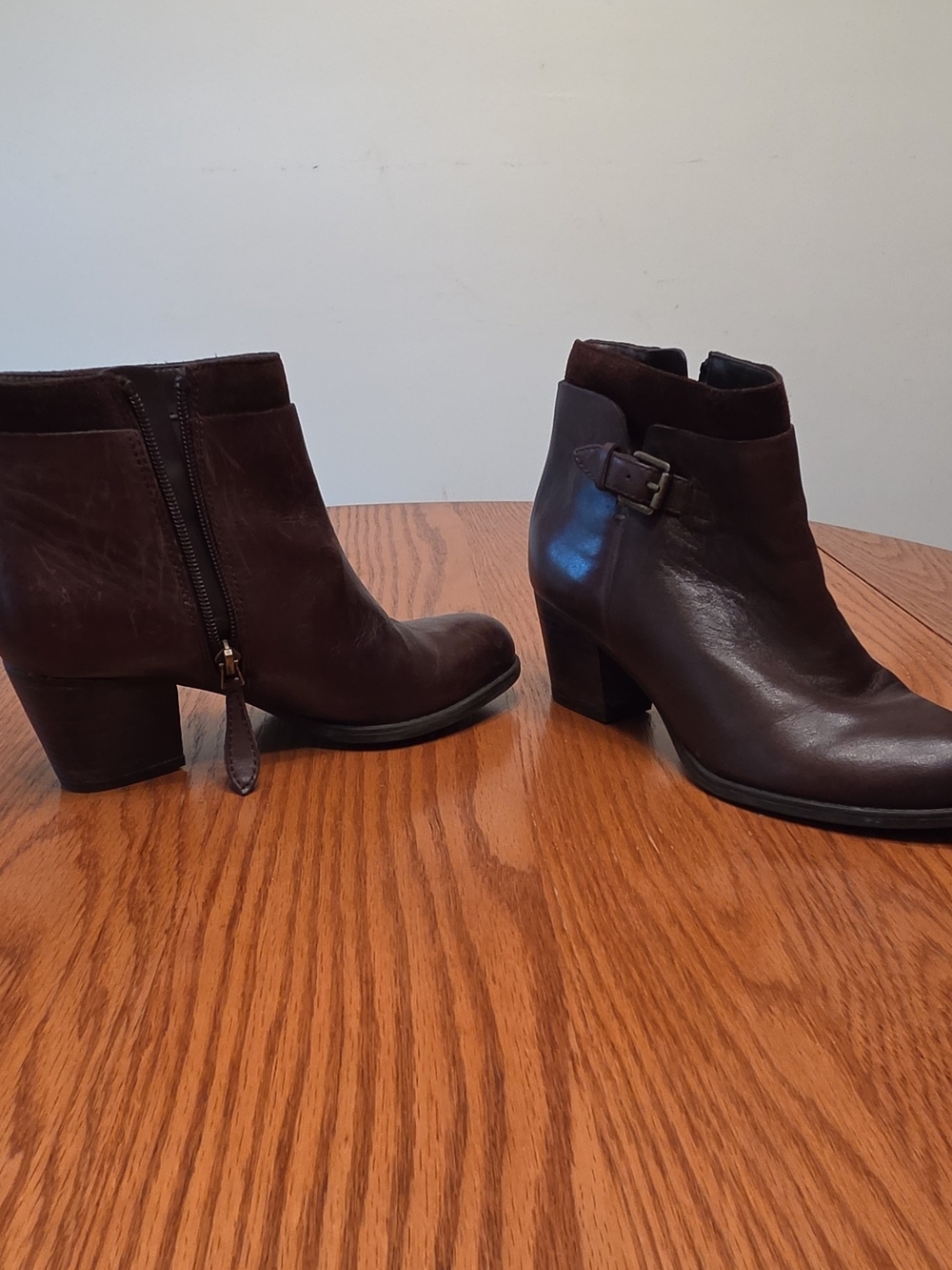 Franco Sarto Dark Brown Leather Ankle Booties with Side Buckle